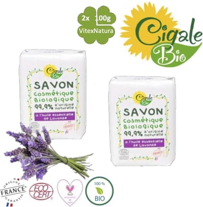 Cigale Bio | 2x100g Biologische lavendel olie zeep | Zonder conserveermiddel - kleur