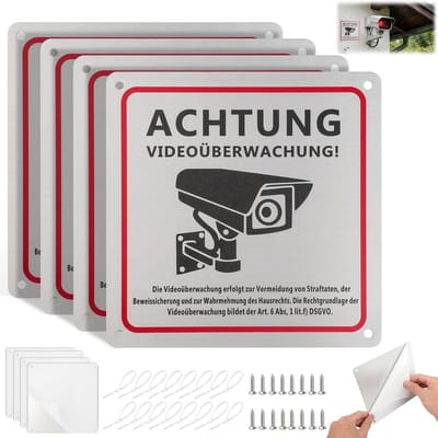 Bewakingsborden - Camerabewaking - Veiligheid Vergroten - 4 Stuks Aluminium - 15x15 cm - Rood