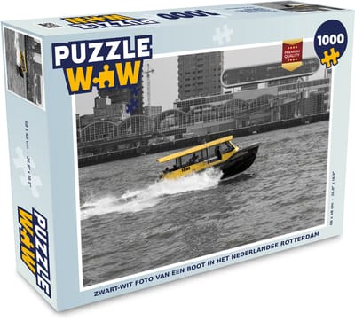 Puzzel Zwart-wit foto van een boot in het Nederlandse Rotterdam - Legpuzzel - Puzzel 1000 stukjes volwassenen