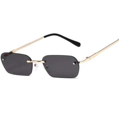 Randloze Rechthoekige Heldere Lens Zonnebril UV400 Bescherming voor Dames Heren Mode Designer Kleine Tinten black