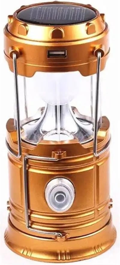 NatuurGenoot® Led Lantaarn- Tuin verlichting-Camping Lamp- Solar Kampeerlamp-Noodlamp- Stormlantaarn - solar tuinverlichting- Opladen via zonne-energie en USB-Goud