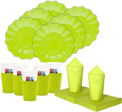 Givi Italia Feest BBQ bordjes/bekertjes/servetten set New Wave - 16 personen - lime groen - papier/karton