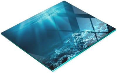 Decoratieve snijplank van gehard glas met onderwaterwereldmotief, 60x52 cm