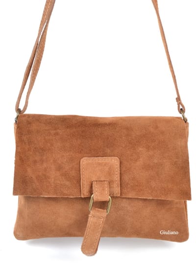 Giuliano Suede schoudertas Ismay - Suede - Dames - Made in Italy - Cognac