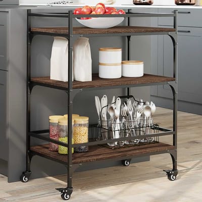 vidaXL - Keukentrolley - 65x40x86,5 - cm - bewerkt - hout - bruin - eikenkleurig