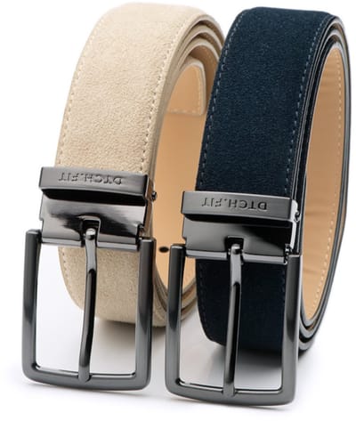 DTCH.FIT Herenriem Suède Oliver - Riem Sand & Donkerblauw - verstelbare GunMetal gesp - Pantalon & Jeans Broekriem - Riemmaat 85cm - Totale lengte 100cm - 2 stuks