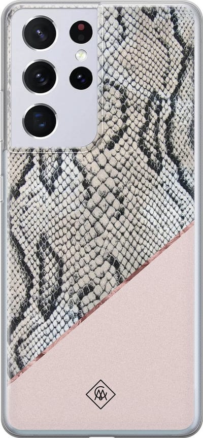 Casimoda® hoesje - Geschikt voor Samsung S21 Ultra - Snake Print - Backcover - Siliconen/TPU - Roze