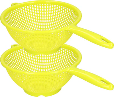 Plasticforte Keuken vergiet/zeef met handvat - 2x - kunststof - Dia 24 cm x Hoogte 11 cm - groen