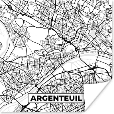 Poster Plattegrond - Argenteuil - Kaart - Frankrijk - Stadskaart - Zwart wit - 100x100 cm XXL
