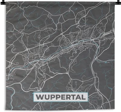 Wandkleed - Wanddoek - Plattegrond – Wuppertal – Blauw – Stadskaart – Kaart - Duitsland - 180x180 cm - Wandtapijt