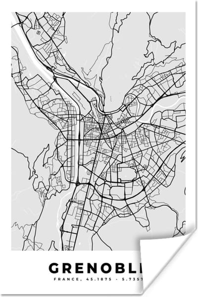 Poster Frankrijk - Plattegrond - Kaart - Grenoble - Stadskaart - 120x180 cm XXL