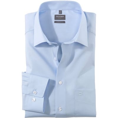 OLYMP Luxor comfort fit overhemd - popeline - blauw - Strijkvrij - Boordmaat: 41