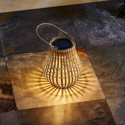 Lindby - Solar buitenverlichting- met dimmer - 1licht - Bamboe - H: 21.8 cm - hel hout - Inclusief lichtbron