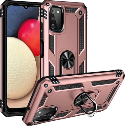 HB Hoesje Geschikt voor Samsung Galaxy A03S Roségoud - Anti-Shock Hybrid Armor Back Cover - Hoes met Kickstand Ring