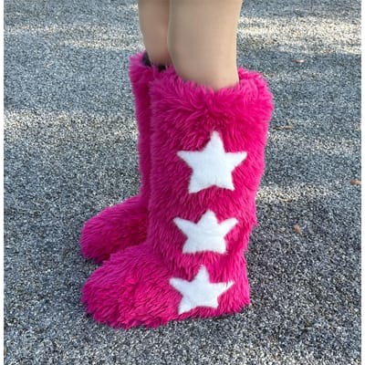 Winter Dames Fluffy Faux Fox Fur Laarzen Dames Pluche Warme Sneeuwlaarzen Luxe Schoenen Meisjes Furry Fur Bottes Mode Winterschoen 44 pink