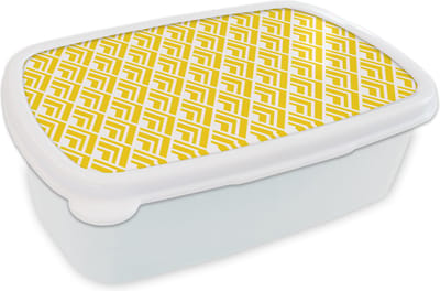 Broodtrommel Wit - Lunchbox - Brooddoos - Geometrie - Zomer - Diamant - Geel - Patroon - 18x12x6 cm - Volwassenen