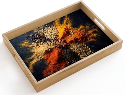 Dienblad hout 40x30 cm - Schootdienblad - Specerijen - Explosie - Oranje - Borrelplank rechthoek - Plateau dienbladen
