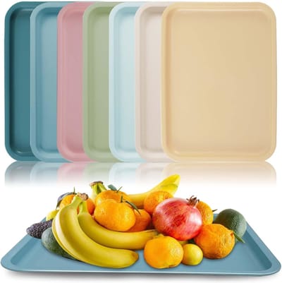 7 stuks kunststof dienblad, antislip, 30,5 x 23 x 2 cm, dienblad, kunststof, rechthoekig, herbruikbaar, antislip, rechthoekig, voor keuken, eetkamer, café