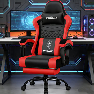 Fukstern Gaming Stoel-Ergonomische gamestoel-155°Verstelbare Rugleunin gaming chair-Inklapbare voetsteun-Geïntegreerde armleuningen-Max. Draagvermogen 150 kg – Rood