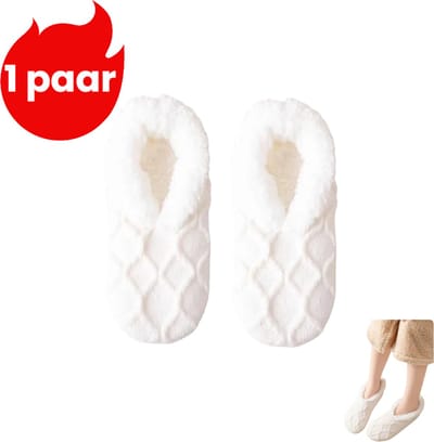 1 paar - Vloersokken - Winter fleece gevoerde, dikke, warme sokken en schoenen - Dames antislip warme voetsokken en schoenen - Wit