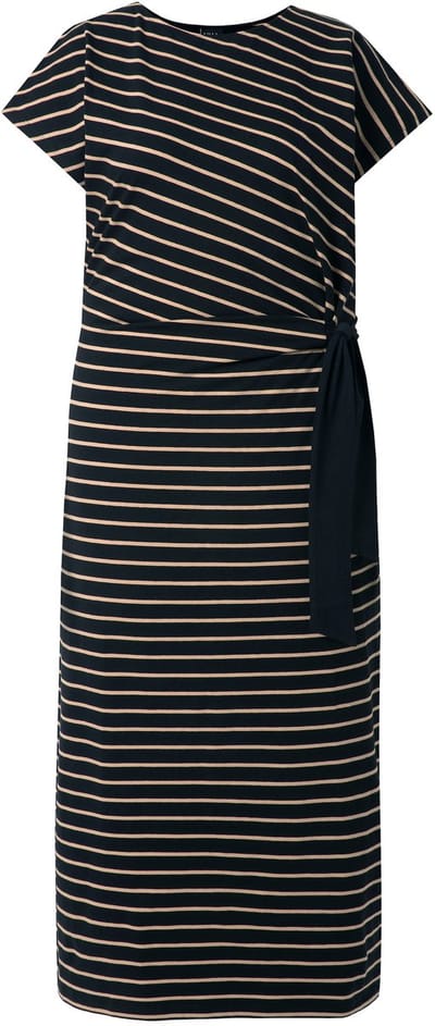 Ulla Popken - Dames - Maxi-jurk strepen slim ronde hals korte mouw - Zwart - Maat 46+