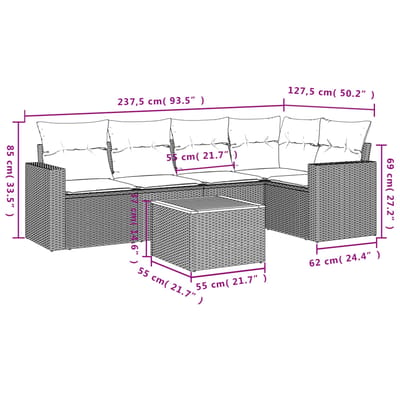 vidaXL - 6-delige - Loungeset - met - kussens - poly - rattan - beige