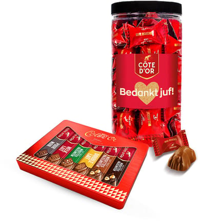 Côte d'Or chocoladepakket voor meester - "Bedankt meester" - Mini Bouchée chocolade & mix van chocoladerepen - chocoladecadeau - einde schooljaar - bedank de leerkracht - 775g