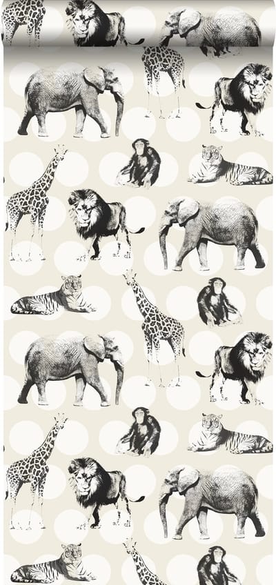 ESTAhome behang dieren met stippen glanzend wit en zwart - 53 cm x 10.05 m - 128712