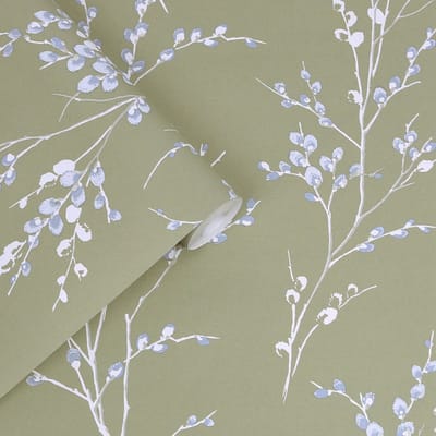 Laura Ashley Pussy Willow Behang - Planten - 10mx52cm - Groen