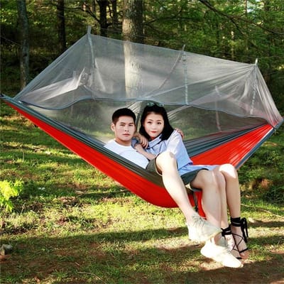 Kampeerhangmat met Muskietennet - Buitenhangmat Parachute Doek - Ontspannen in de Natuur - Super Lichtgewicht Compact - 200 kg - Blauw