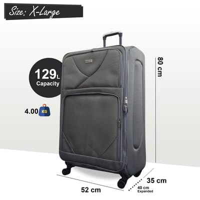 Softshell lichtgewicht grijs nylon 4-wiel reiskoffer Vakantie Extra Grote Koffer