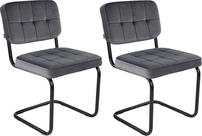 KICK® IVY Eetkamerstoelen – Set van 2 – Velvet – Buisframe – Donkergrijs