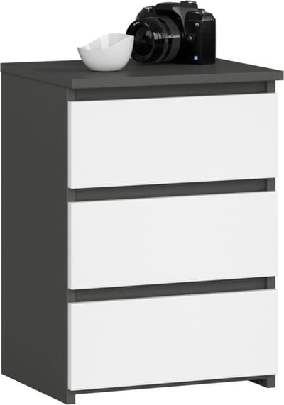 Nachtkastje CL3/40 met 3 Lades / AKORD Furniture Factory / Grafietgrijs - Wit / 40 x 57 x 35 cm