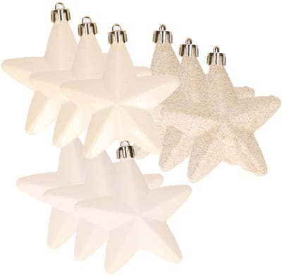 Decoris kersthanger sterren - 12x st - wol wit - 7 cm - kunststof - kerstornamenten - kerstversiering