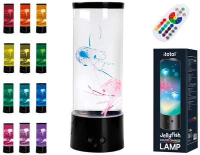 i-Total Lavalamp - Lava Lamp - Jellyfish - Sfeerlamp op USB en/of Batterijen - 29.6x10.5 cm - Met Afstandsbediening - Verander in 16 Kleuren - XL2496