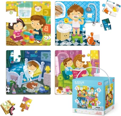 Dagelijkse Routines Puzzel - Educatieve Puzzelset - Leren en Spelen - 4 Puzzels in 1 - 22 x 22 cm