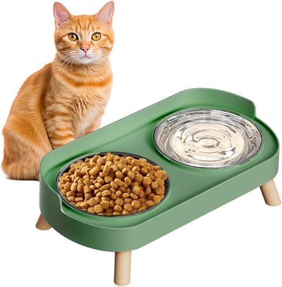 Daity Voerbak - Verhoogde Voerbak voor Huisdieren – Dubbele Roestvrijstalen Voerbakken met Standaard – Spatbestendige – Verhoogde schalen – Voor voer en Water – Geschikt voor Katten – Honden – Kittens en Puppy'sa