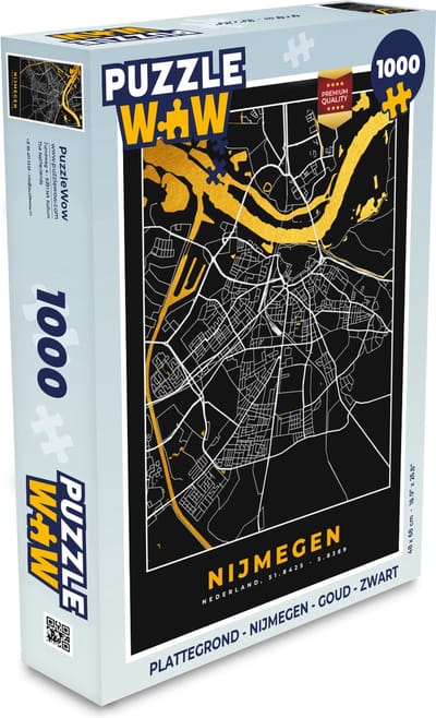 Puzzel Plattegrond - Nijmegen - Goud - Zwart - Legpuzzel - Puzzel 1000 stukjes volwassenen - Stadskaart