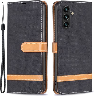 Coverup Hoesje - Geschikt voor Samsung Galaxy A55 Hoesje - Coverup Denim Book Case - Zwart