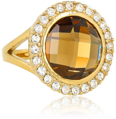 My Bendel - Elegante Ring met Ronde Glassteen & Zirkonia • Smoky Topaz - met Luxe Cadeauverpakking | Sieraden Voor Dames | Maat 16.00 Mm / Maat 50