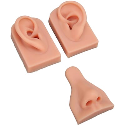 Modèle d'entraînement au piercing en silicone Simulation Souple Flexible Modèle Nez Oreilles pour Affichage Enseignement Couleur de peau claire beige