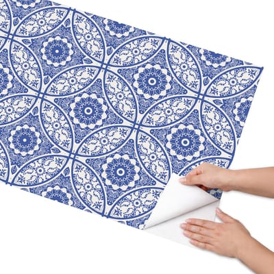 Coloray Meubel Wrap Folie - Blauw Meubelfolie - 65x130 cm - Meubelfolie Zelfklevend Siertegels - Wrapfolie Keuken - Geometrische Meubelfolie - Decoratiefolie - Tafeldecoratie - Achtergronden en patronen
