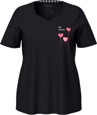 Ulla Popken - Dames - Pyjamashirt harten korte mouwen - Zwart - Maat 42+