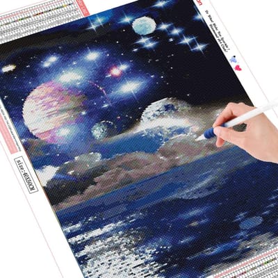 Schilderen met Diamanten Sterrenlandschap Diamantschilderen 5d Kit Diamantborduren Volledig Ronde Afbeelding 20X30 gray