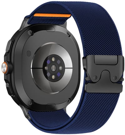 Nylon bandje - geschikt voor Samsung Galaxy Watch 8 (40mm) / Galaxy Watch 8 (44mm) / Galaxy Watch 8 Classic - elastisch parachute sluiting - donkerblauw
