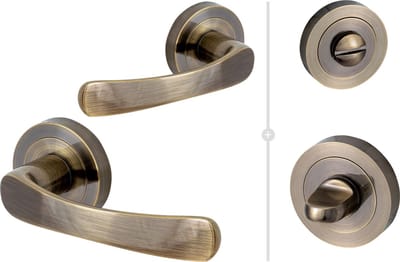 SYDNEY Deurbeslag set - deurklink set met WC rozetten - antiek messing - voor binnen deuren