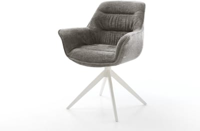 Eetkamerstoel Kaira-Flex kruisframe breed wit bouclé zacht mud 360° draaibaar rocker-functie