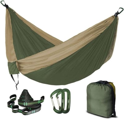 Dubbele Hangmat - Parachute hangmat - Buiten ontspannen - Hoge sterkte nylon - 260x140 cm - Legergroen Khaki