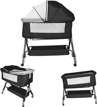 Babybed - Bijzettafel - Veilig Slapen - Verstelbare Hoogte - 104 cm - Zwart
