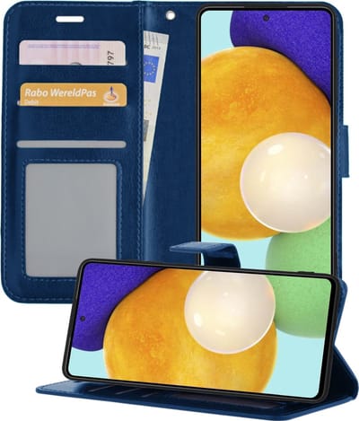 Hoesje - Met Pasjeshouder - Geschikt voor Samsung Galaxy A52 / A52s 5G - Luxe Bookcase Portemonee - Flip Case - Kunstleer Book Case - Flipcase - Book Cover - Walletcase - Portemonneehoes - Telefoonhoesjes - Donkerblauw